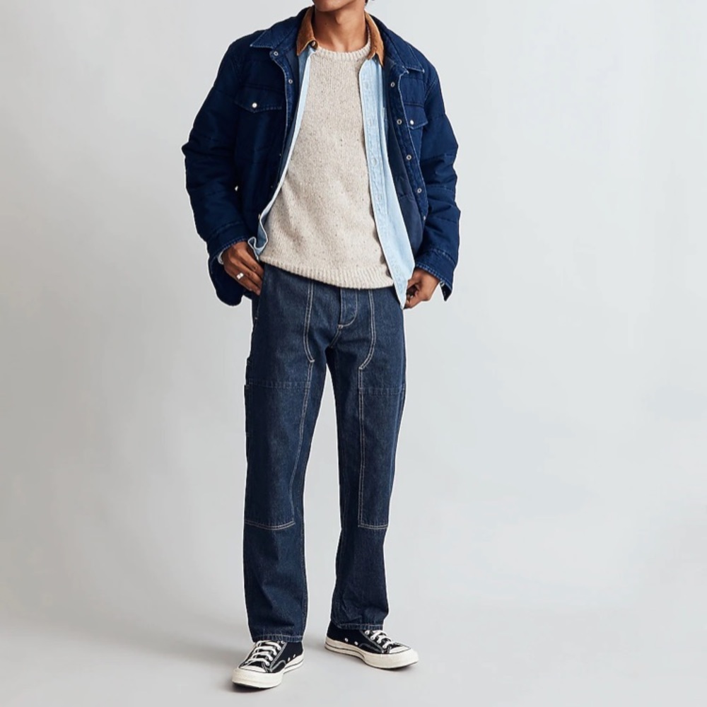 MADEWELL Mens Size M Quilted Western Shirt-Jacket in Indigo Blue